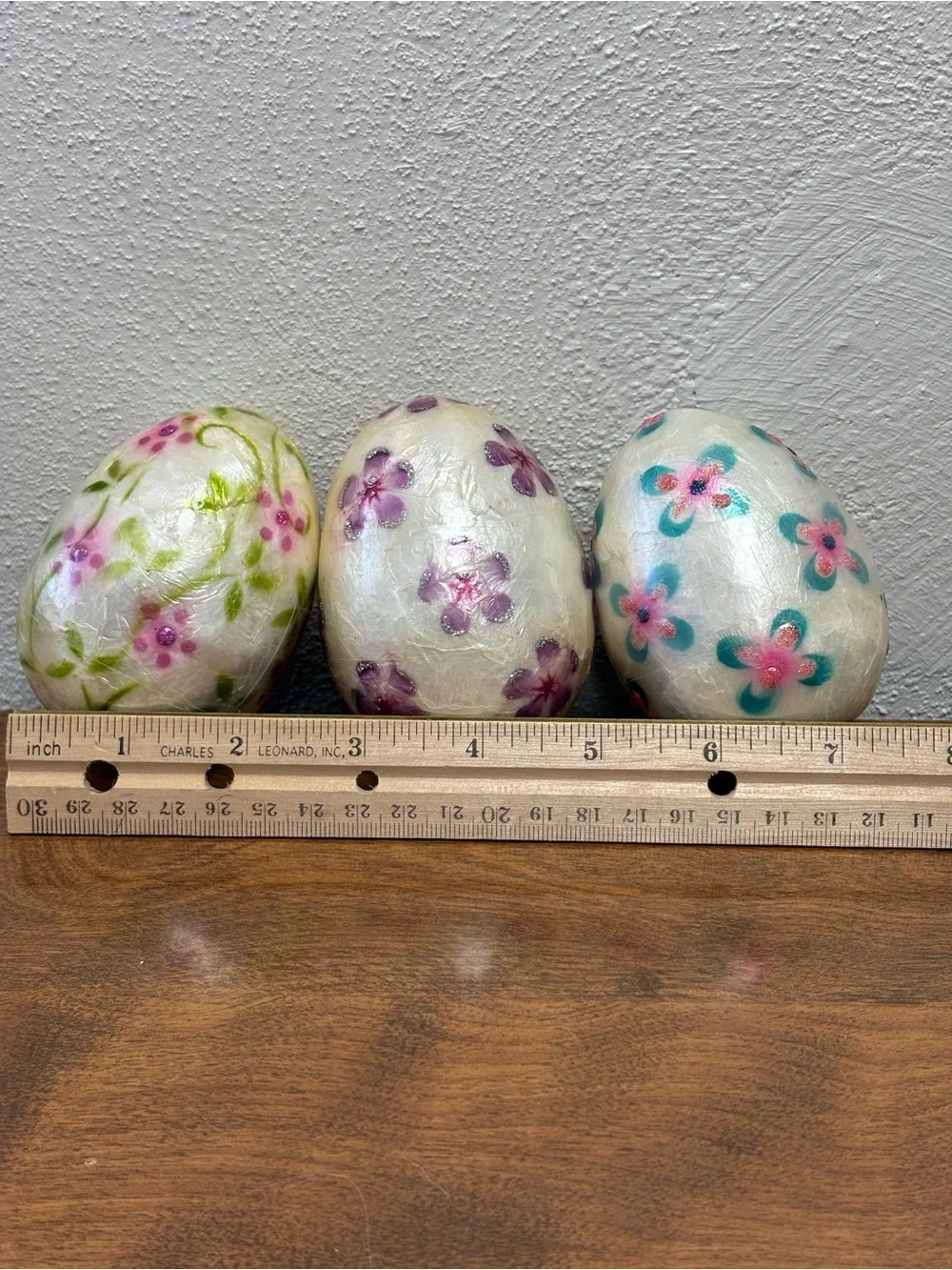 Vintage Pier 1 Imports Capiz Shell Floral Easter Eggs Set of 3 Handcrafted